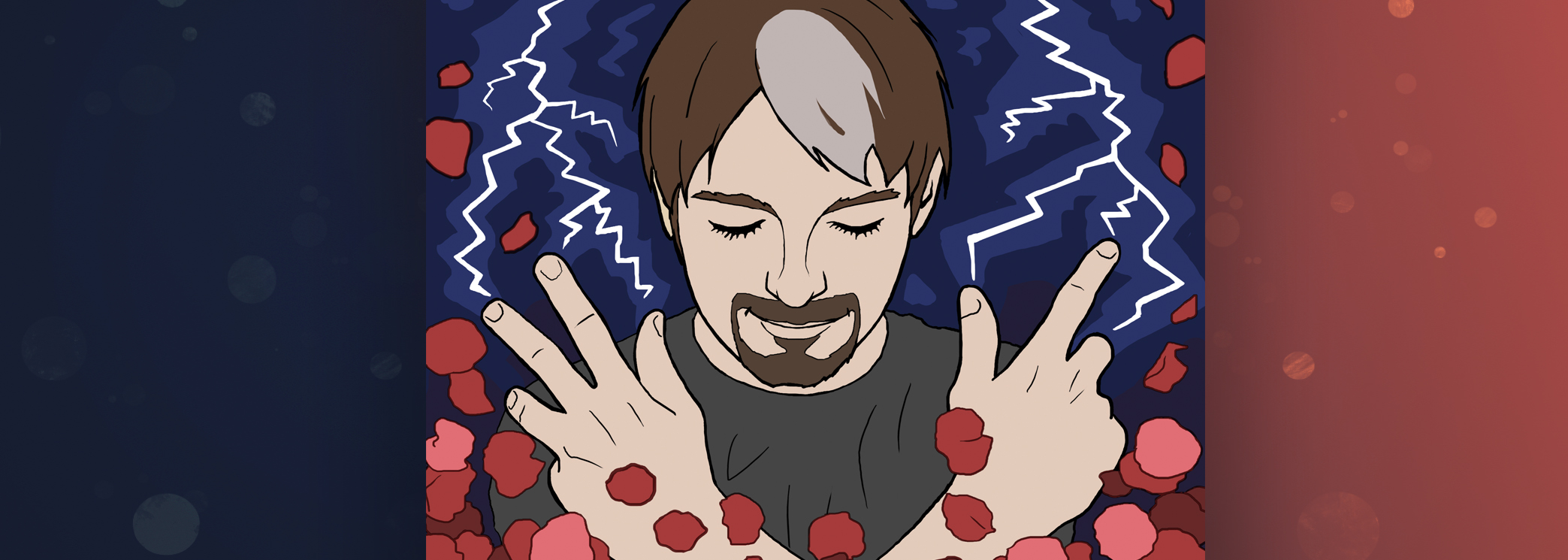 Drawing of John with cool hand pose and lightning